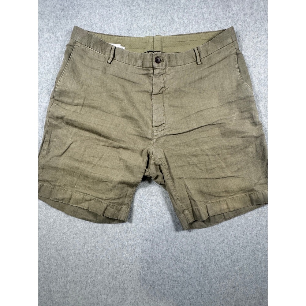 Ledbury Mens Olive Green Linen Flat Front Shorts Size 38 Casual Summer